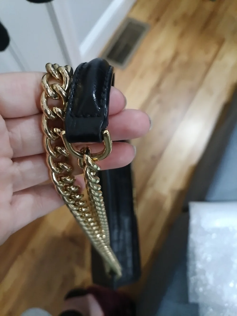 Michael Kors Black Croc-Embossed Shoulder Bag with Gold Chain Straps